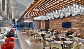 Dining and coworking space at V Hotel Dubai.