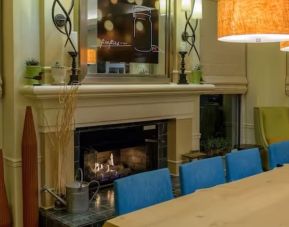 Lobby and coworking space with fire place at Hilton Garden Inn Kennett Square.