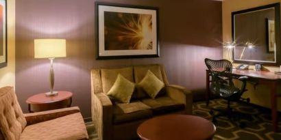 Day use room with lounge and work space at Hilton Garden Inn Kennett Square.