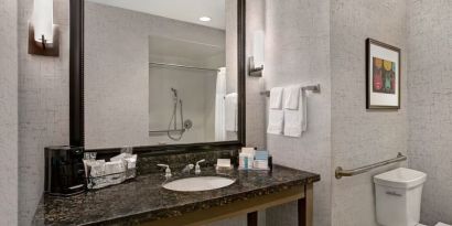 Guest bathroom with shower at Hampton Inn & Suites Austin @ The UniversityCapitol.