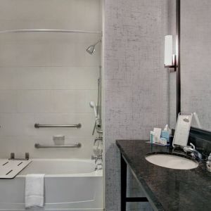 Guest bathroom with shower at Hampton Inn & Suites Austin @ The UniversityCapitol.