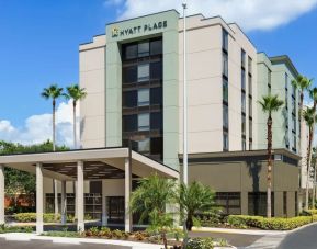 Hotel exterior and parking at Hyatt Place Orlando I-Drive.