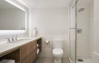 Guest bathroom with shower at Flamingo Las Vegas.