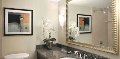 Guest bathroom at Embassy Suites By Hilton Denver Tech Center.