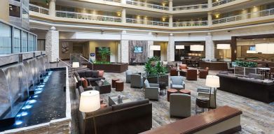 Lobby and lounge at Embassy Suites By Hilton Denver Tech Center.