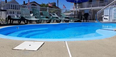 Outdoor pool at Bay Breeze Motel.