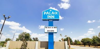 Hotel signage at Palace Inn Blue Laura Koppe Rd.