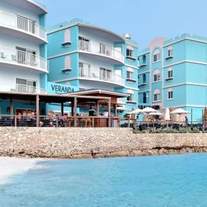 Hotel exterior overlooking the ocean at Oyster Bay Beach Resort.