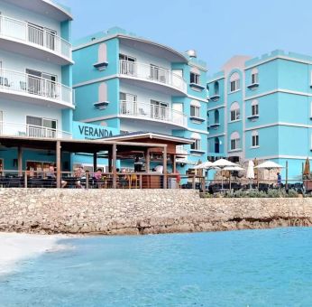 Hotel exterior overlooking the ocean at Oyster Bay Beach Resort.