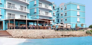 Hotel exterior overlooking the ocean at Oyster Bay Beach Resort.