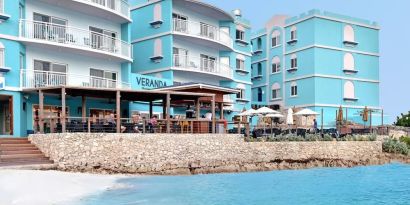 Hotel exterior overlooking the ocean at Oyster Bay Beach Resort.