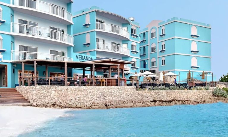 Hotel exterior overlooking the ocean at Oyster Bay Beach Resort.