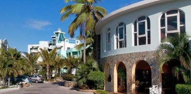 Hotel exterior and entrance at Oyster Bay Beach Resort.