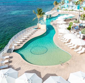 Daytime on the pool deck at Infinity Pool, Oyster Bay Resort in St. Maarten. 