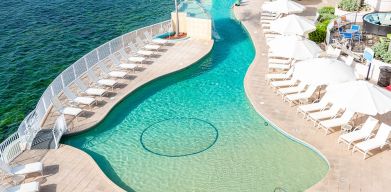 Daytime on the pool deck at Infinity Pool, Oyster Bay Resort in St. Maarten. 