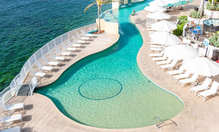 Daytime on the pool deck at Infinity Pool, Oyster Bay Resort in St. Maarten. 