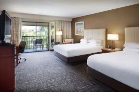 Two queen beds with balcony at DoubleTree By Hilton Ontario Airport.