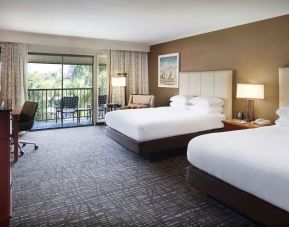 Two queen beds with balcony at DoubleTree By Hilton Ontario Airport.