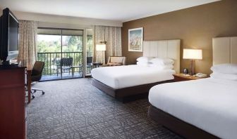 Two queen beds with balcony at DoubleTree By Hilton Ontario Airport.