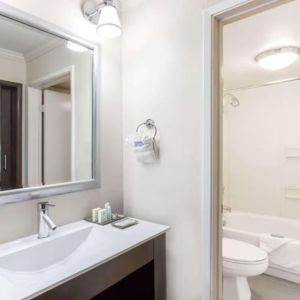 Guest bathroom with shower at Uptown Oasis San Jose Airport.