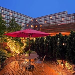 Outdoor terrace at Laguardia Plaza Hotel.