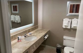 Guest bathroom at Laguardia Plaza Hotel.