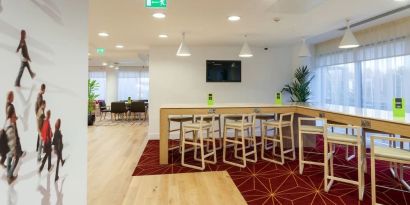 Work space at Hampton By Hilton London Gatwick Airport.