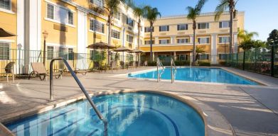 Outoor pool and hot tub at Hotel Marguerite.