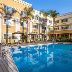 Outdoor pool area at Hotel Marguerite.