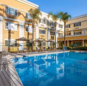 Outdoor pool area at Hotel Marguerite.