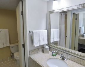 Guest bathroom with shower at Radisson Hotel Akron/Fairlawn.