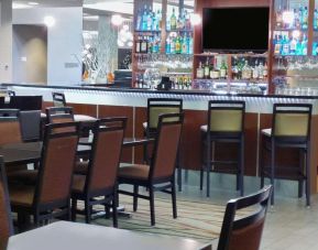 Bar and coworking space at Radisson Hotel Akron/Fairlawn.