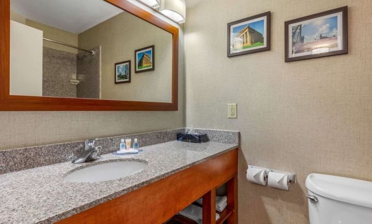 Guest bathroom with shower at Comfort Inn & Suites Nashville Near Tanger Outlets.