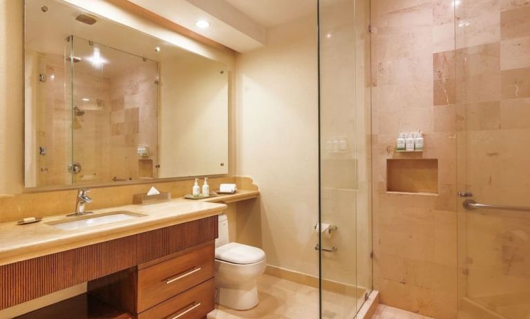 Guest bathroom with shower at Grand Miramar All Luxury Suites & Residences.