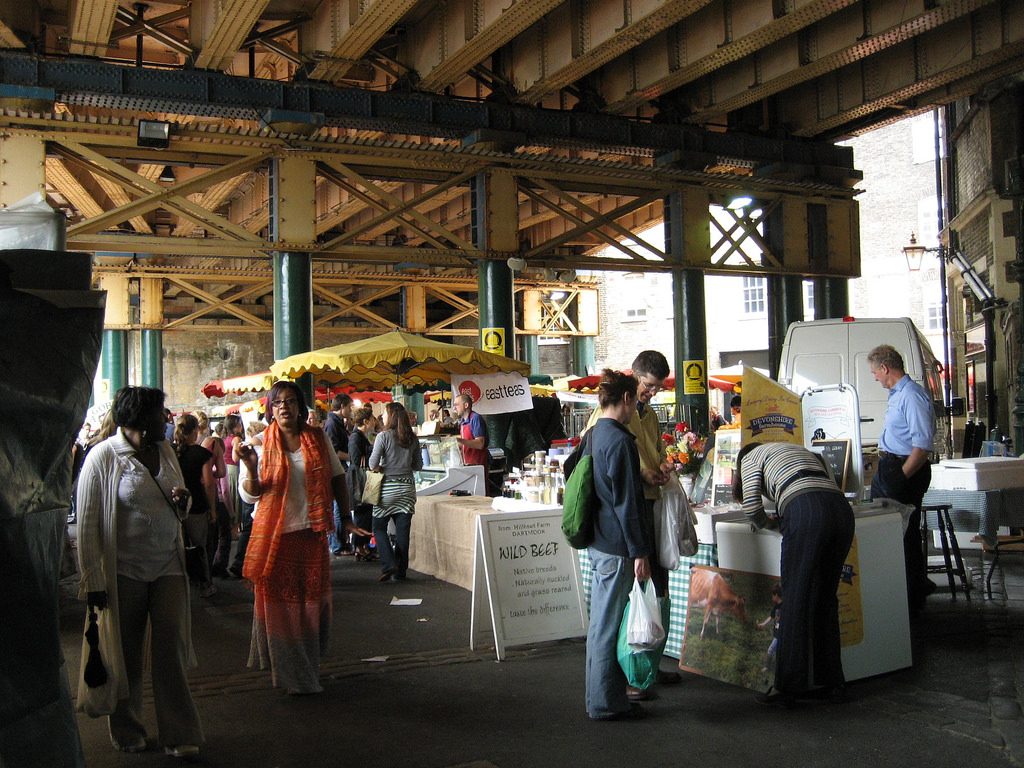 London's Borough market in another vibrant Saturday shopping scene. 