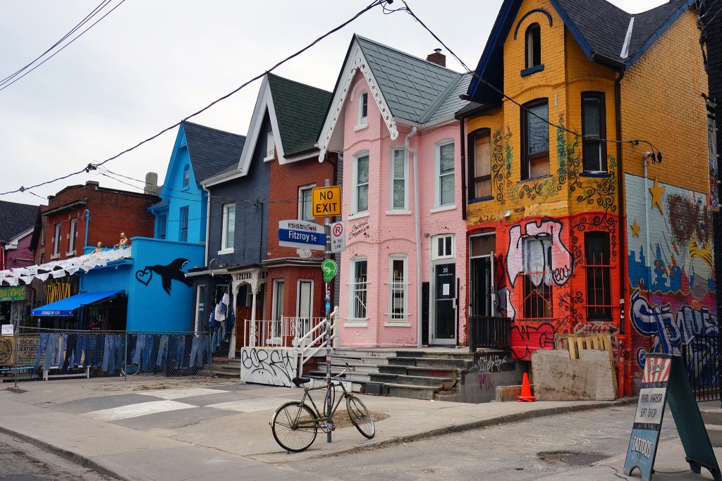 Colorful houses in Toronto's bohemian, immigrant-rich neighbourhood of Kensington Market.