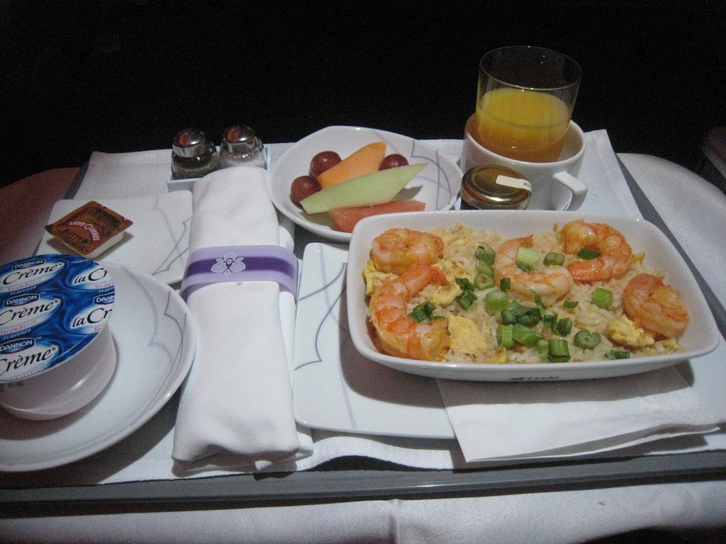 Fresh-looking shrimp dinner from Thai Airways.